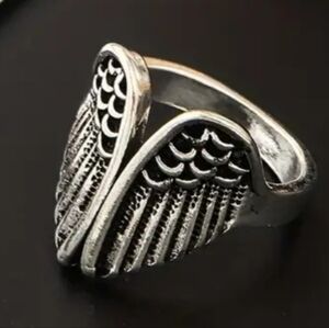 Wing Silver Tone Ring Size 7 Adjustable